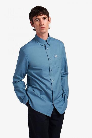 Grey Blue Fred Perry Oxford Men's Shirts | PH 1514PJJQ